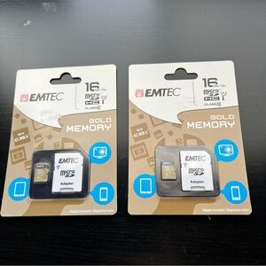 NWT EMTEC Gold Memory 16GB Micro SD Cards With Adapters Lot Of 2 Sets